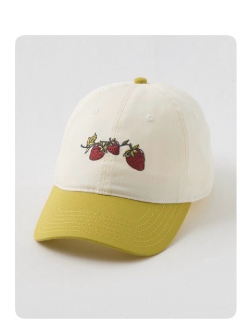 aerie Strawberry Embroidered Baseball Cap - Cream & Yellow
